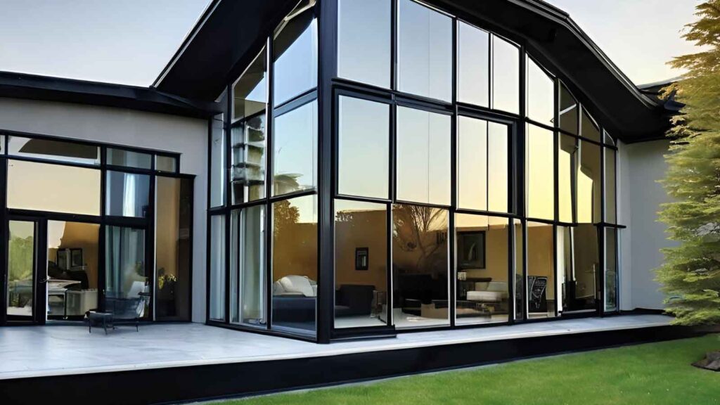 Tinted windows enhancing privacy and energy efficiency in a contemporary home 