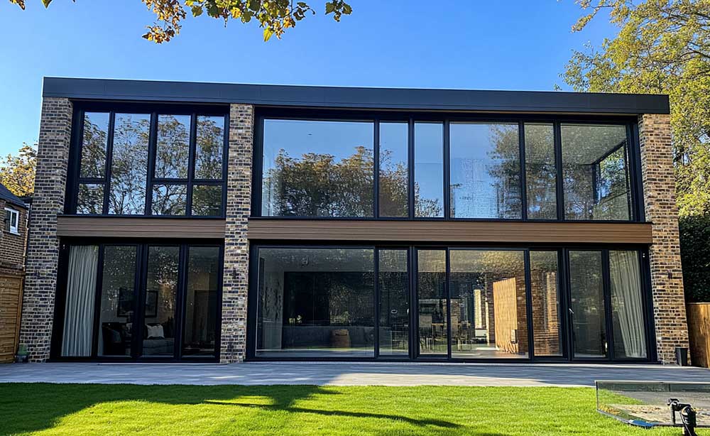 Contemporary home with broad glass facade treated with Home Window Film for privacy and glare reduction 