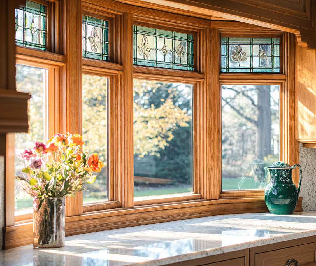 Sunlit residential kitchen with window tinting in Garland, TX preserving wood finishes and reducing glare