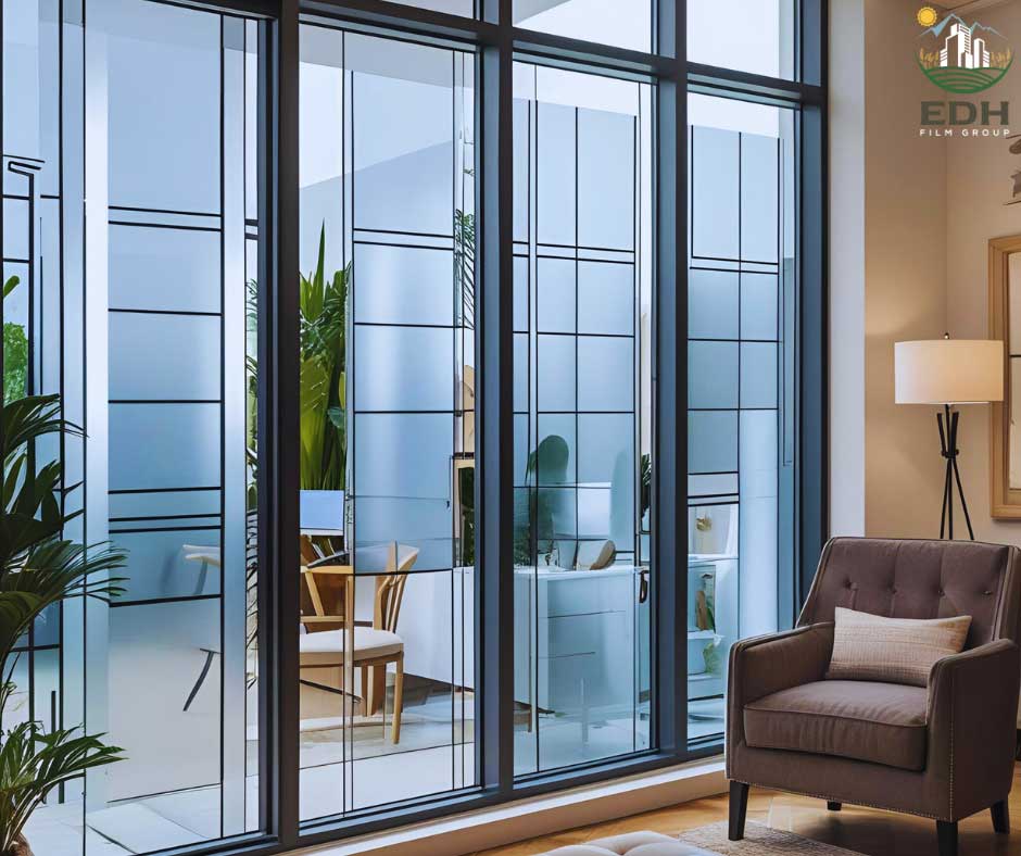 how to care for tinted windows featuring decorative frosted film in residential interiors