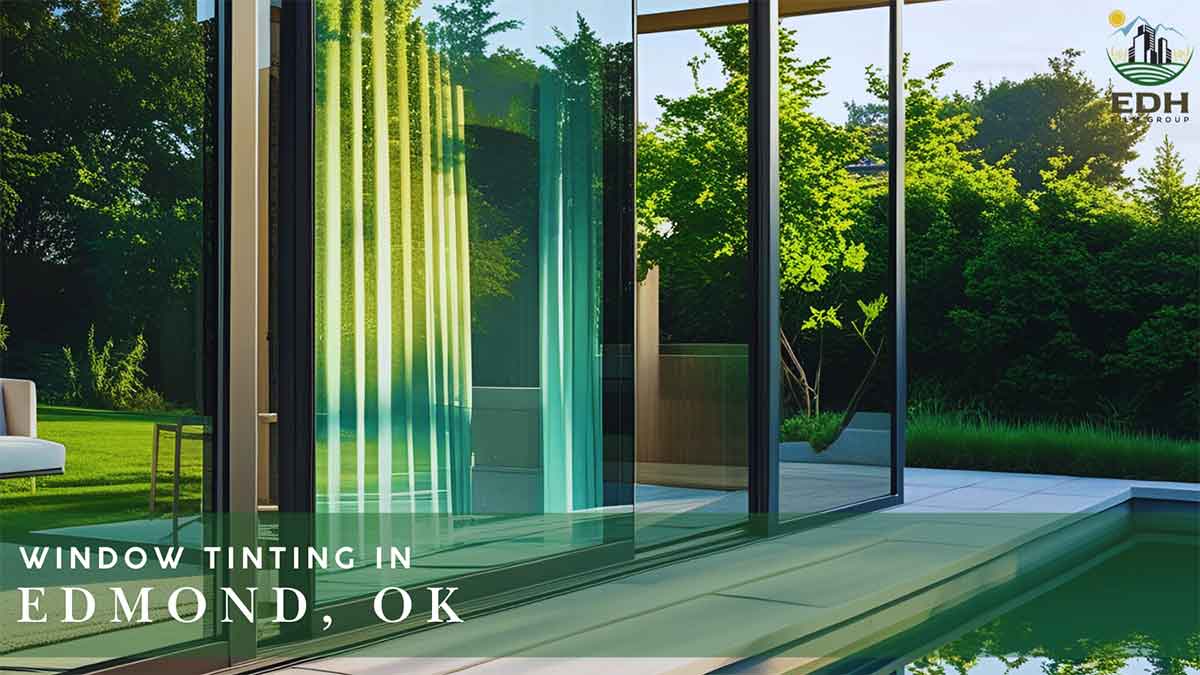 Exterior view of a modern property with privacy-enhancing window tinting in Edmond, OK