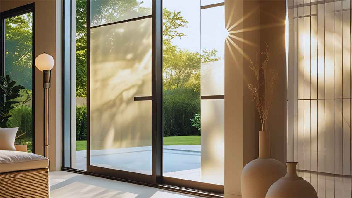 Sunlit living room with frosted home window tinting in Edmond, OK enhancing privacy and comfort.